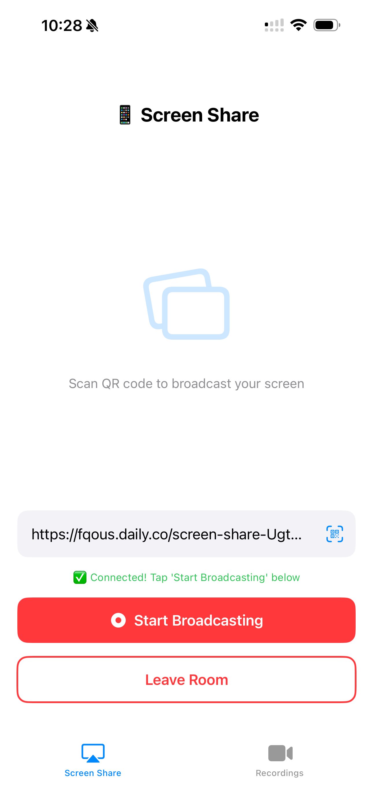 Phone connected and ready to broadcast