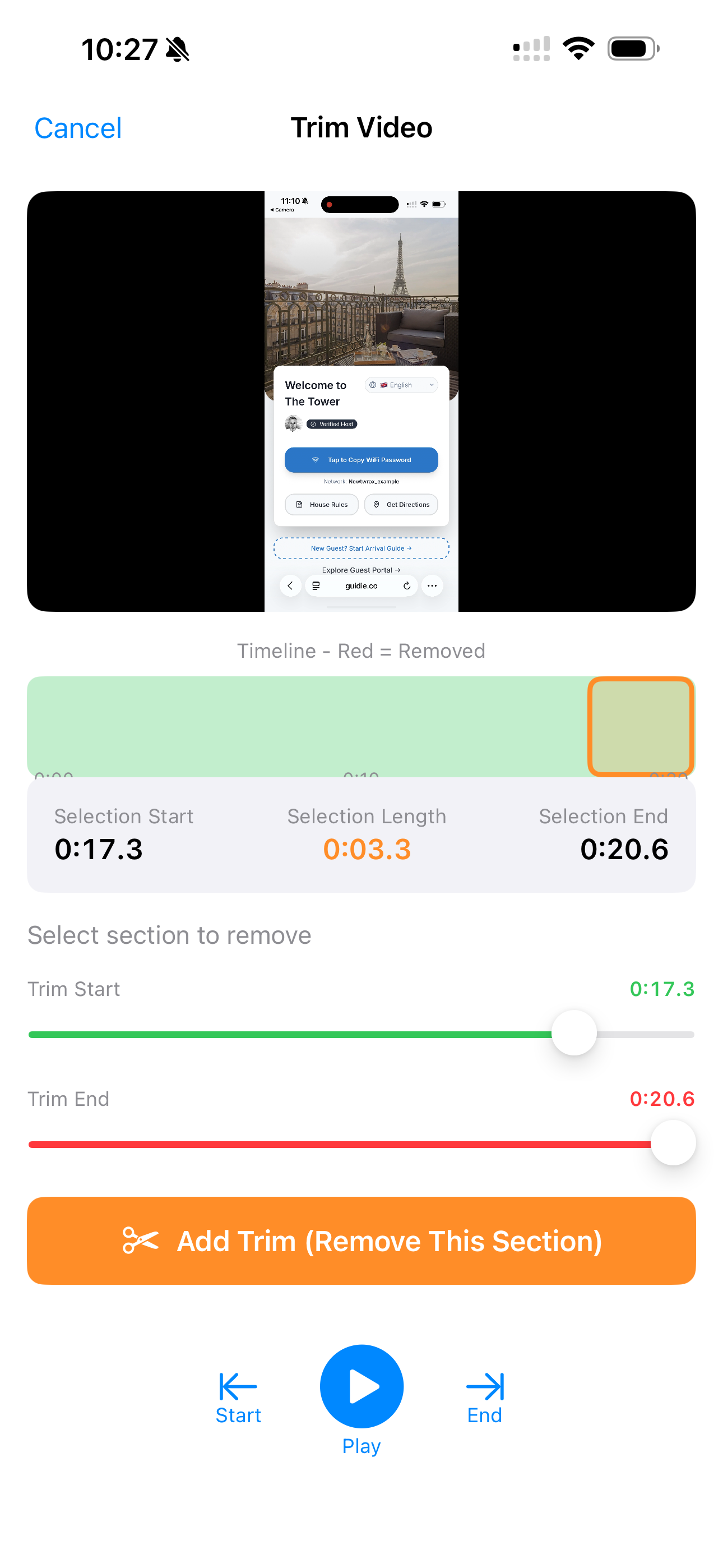Video trim timeline in the app