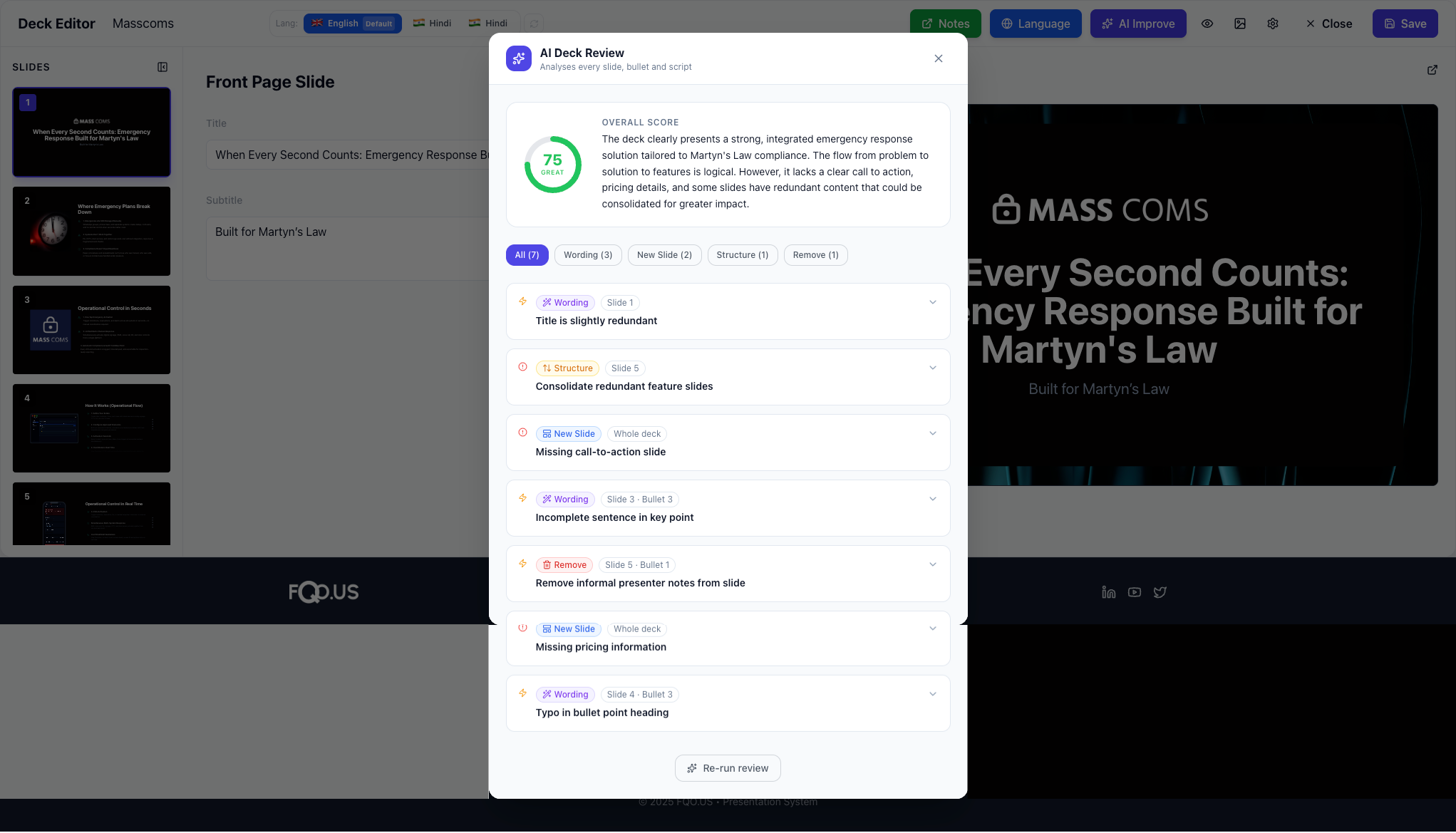 AI Review Results with Score